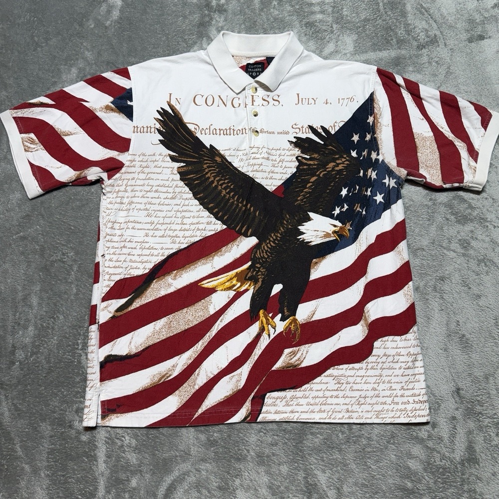 Cotton Traders Patriotic Eagle Polo Shirt‎ Large 4th of July USA Flag